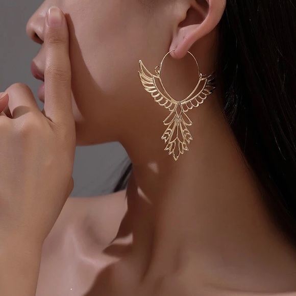 Jewelry - 'In Flight' Thunderbird Boho Gold Earrings